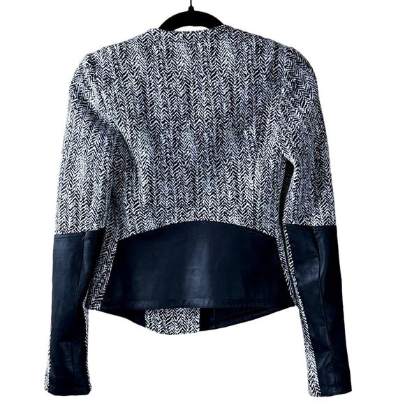 Theory Joean Herringbone Leather Trim Moto Jacket Women Size 00 Y2K Biker Retro - Picture 2 of 7